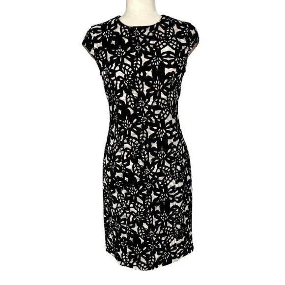 Worth Womens Black White Floral Print Sheath Dress Cap Sleeves size 2 - Picture 1 of 11
